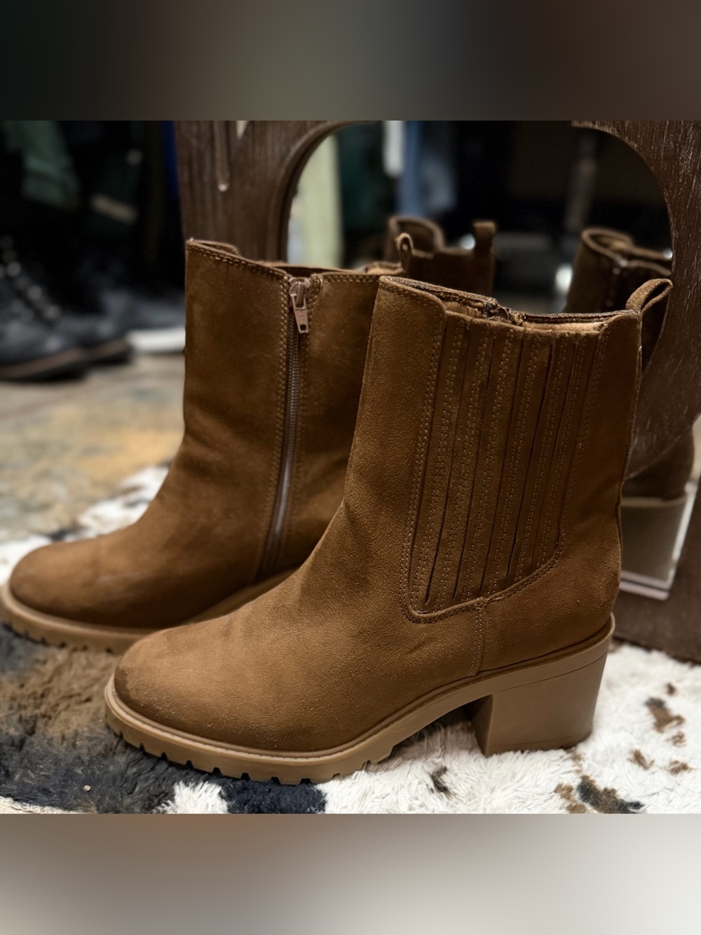 Sonoma Brown Suede Ankle Booties with Block Heel